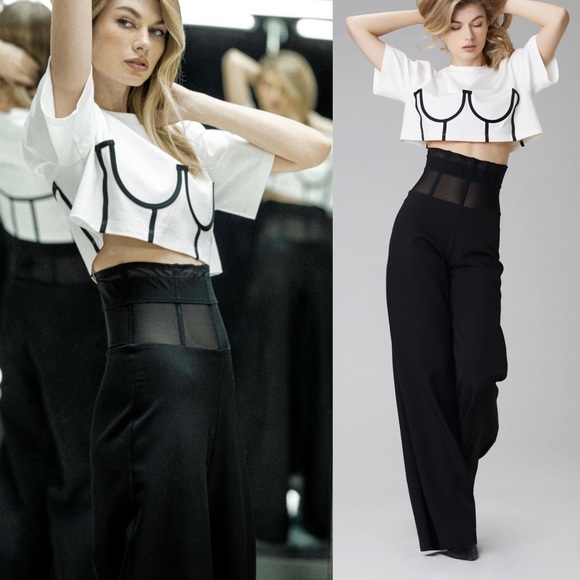 Murmur Sheer Waist Corset Pants Mesh FRAME TROUSERS palazzo wide leg boning mur - Picture 2 of 16